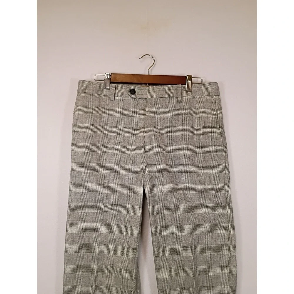 Classic Academia Banana Republic Mens 31x32 Grey Tan Glen Plaid Dress Pants